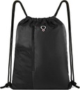 BeeGreen Black Drawstring Backpack Gym Bag For Men Women String Sports Backpack With Water Şişe Me Pockets And 2 Cooking Pocket Large Cinch Sackpack Workout Bag 16" x 20"