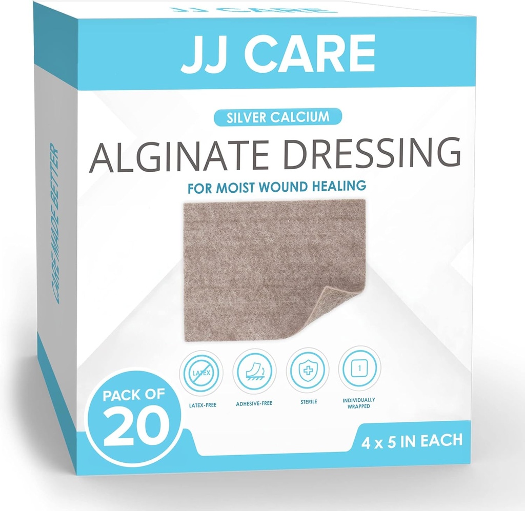 J CARE Silveruba Alginate Yara Giymek (Pazar 20) 4x5, Gümüş Alginate Yara Giymek Bireysel Olarak Packed, Highly Absorbent Non-Adherent Bandages for Yara Care