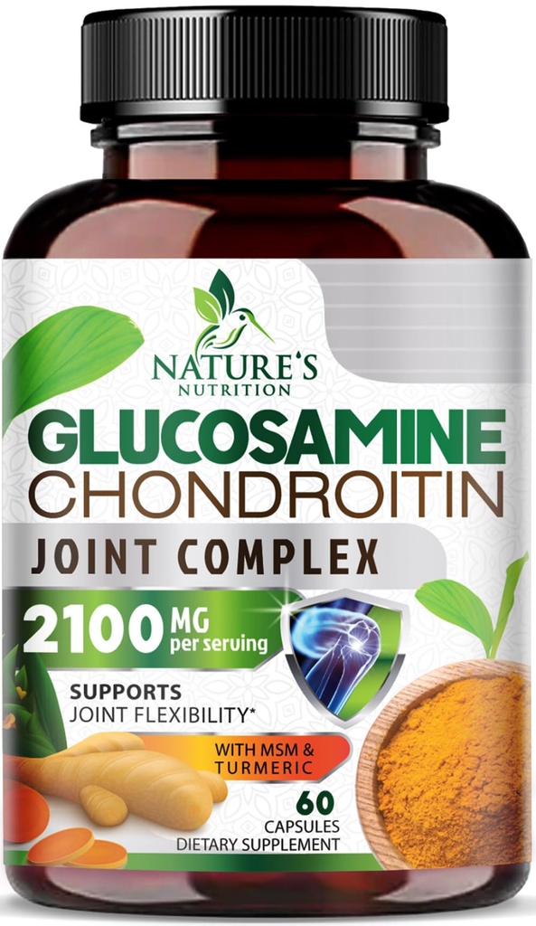 Glucosamine Chondroitin MSM 2100 mg Kompleksi - Ortak Hareketlilik ve Konwellia ile Erkekler ve Kadınlar için Ortak Destek Tamamı, Triple Strength Glucosamine Supplements - 60 Capsules