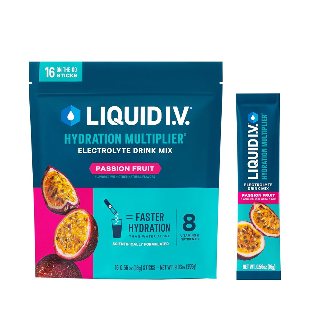 Sıvı I.V.® Hydration Multiplier® - Tutku Meyvesi - Hydration Toz Paketleri | Elektrolyte Toz I.V.® Hydration Multiplier® - Passion Fruit - Hydration Toz Paketi | Single-Serving Sticks | Non-GMO | 16 Servisler (Brook of 12)