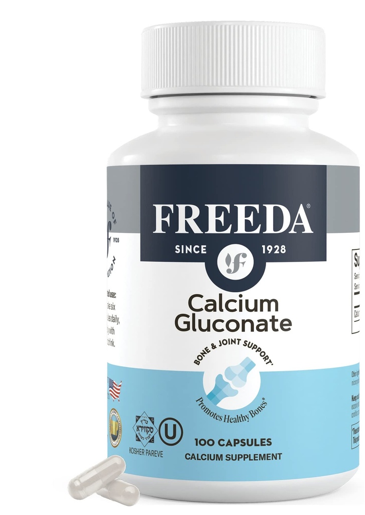 Freedauba Gluconate – Kosher Vegandis Supplement – Digest & Absorb için Kolay - Kemik Gücüne Destek - Vitamin D - (100 Capsules)