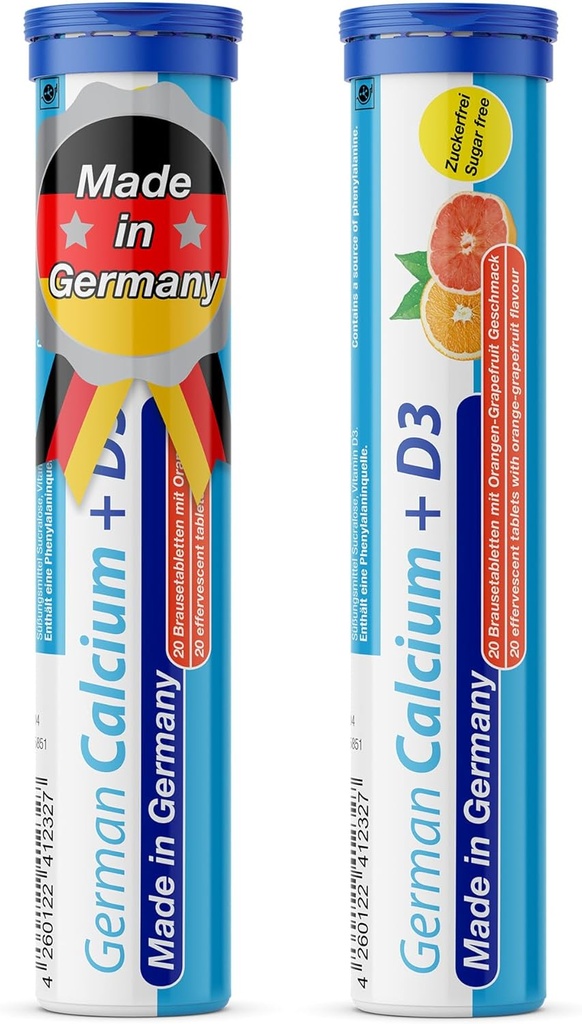 Alman Kalsiyum + VIT. D - 40 Vejetaryen Iffervescent Tabletler - Orange-Grapefur Flavor - Almanya'da Made in Germany