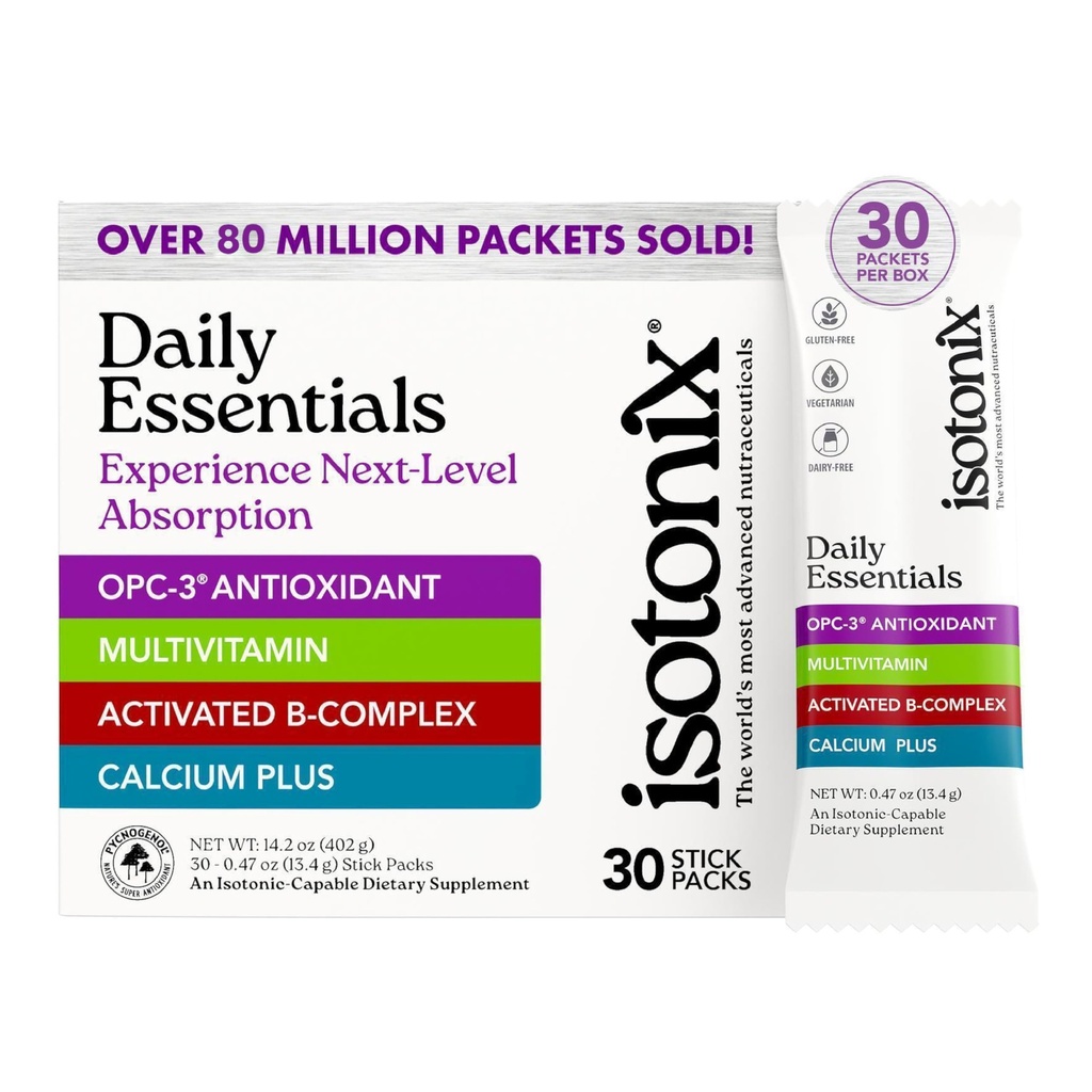 Isotonix® Daily Essentials Multivitamin Toz Paketleri – 4-in-1 Formula ile Multivitamin, Aktif B-Complex, Kalsiyum Plus & OPC-3 ile Pycnogenol® – Isotonic Delivery – Gluten Free-30 Packets