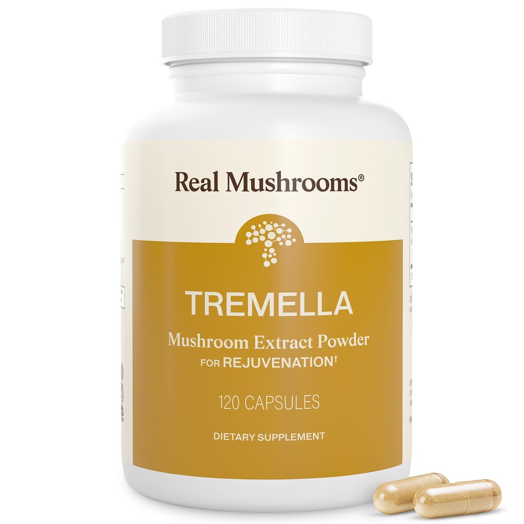 Real Mushrooms Tremella Mushroom Extract 120 ct Mix for Daily Wellness Routine - Vegan, Non-GMO, Organik Supplements Humans Support Supplement Supplement