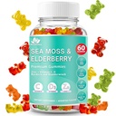 BIO VITALICA Deniz Moss Gummies Elderberry BioVitalica - C D + çinko - İrlandalı Seamoss Vegan Gummy with Sea Moss Gel & Toz for Immunity, Detox - Yetişkinler ve Çocuklar için