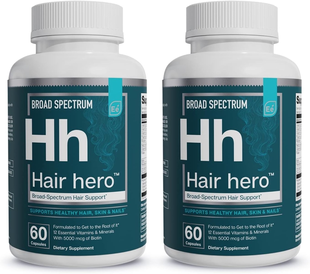 Essential Elements® Saç KahramanTM - Erkekler için Saç Vitaminleri - 5000 mcg Biotin - 60 Kont - 30 Hizmetler (2-Pack)