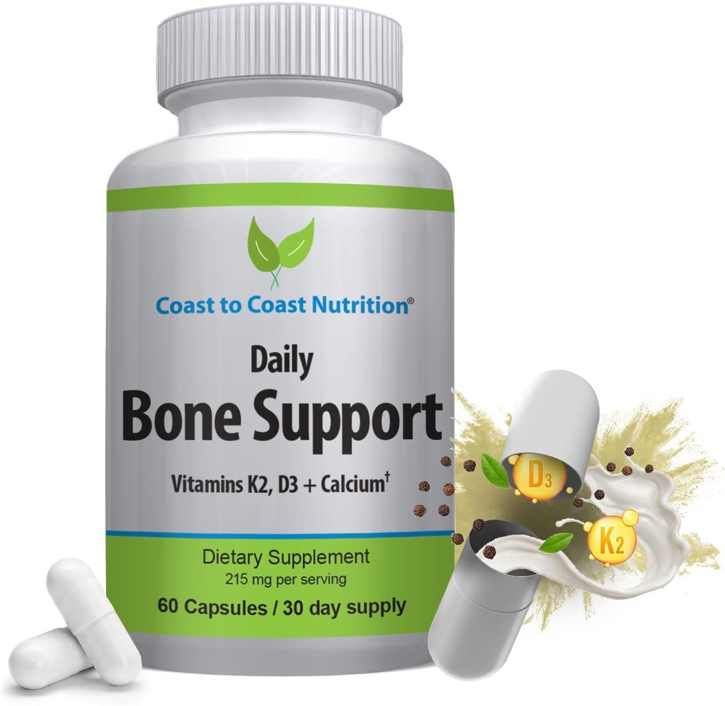 Günlük Bone Support: Vitamin D3, K2 - Bones için Tamam - Yaşlı Yetişkinler için ideal, Postmenopausal Kadınlar, sporcular - 60 Vejetaryen Capsules