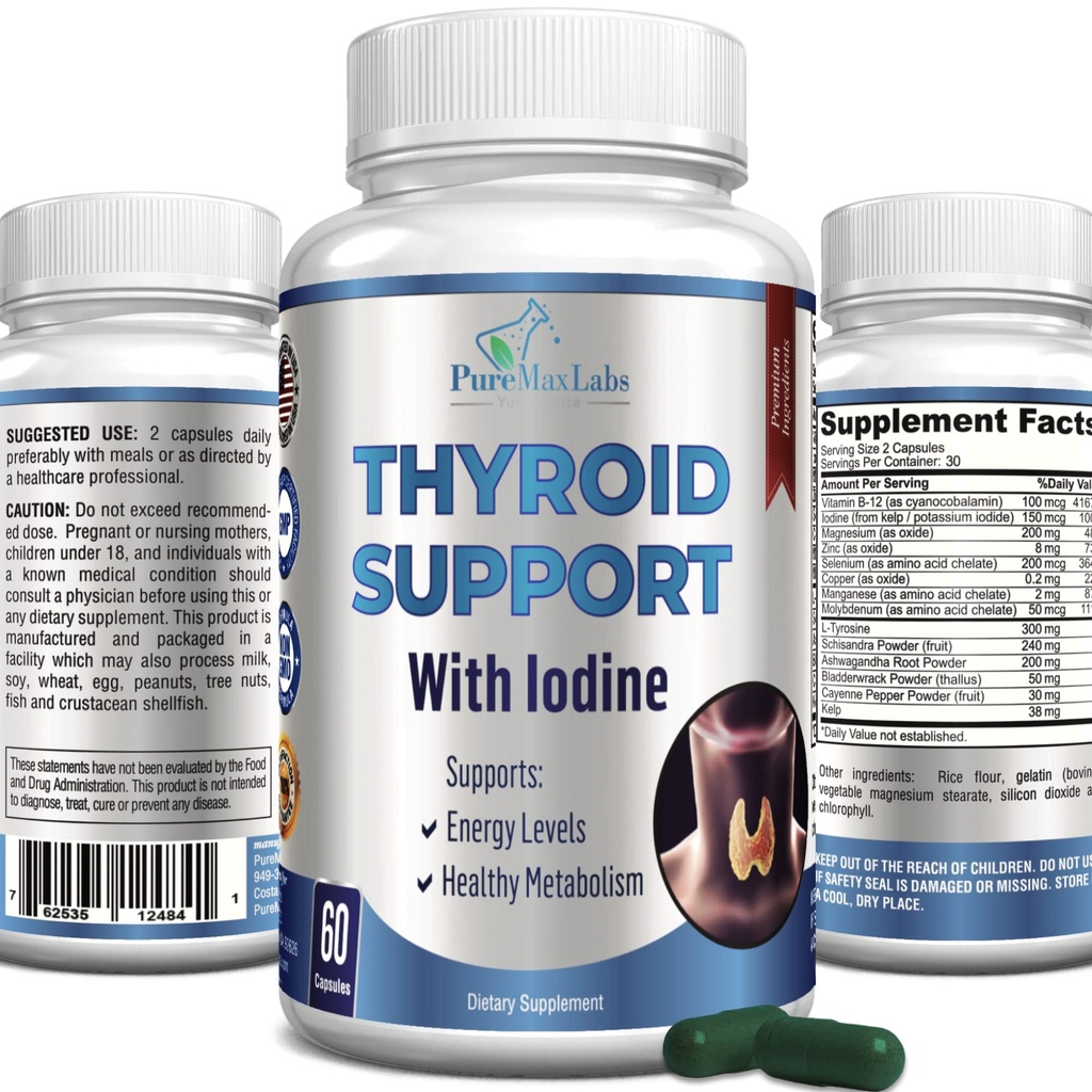Tiroid Destek Iodine - Metabolism ATM, Enerji ATM, Focus - Premium Non-GMO Tiroid Tamam 60 Capsules