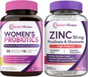 Doktor'un Kadın Tartları Probiyotik & çinko Sche, Digestive, Vaginal & Urinary Health, Natural Immune Defense, Gecikme Probiyotik Capsules 60ct & Çinko Capsules 120 ct
