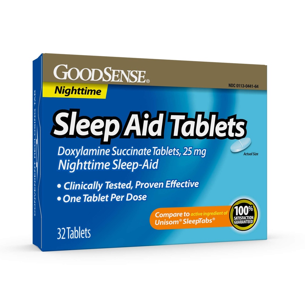 GoodSense Sleep Aid Doxylamine Succinate tabletleri, 25 mg, 32-say, Nighttime Sleep Aid You Fall Asleep