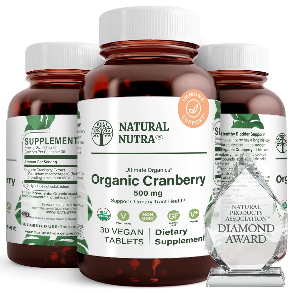 Natural Nutra Organic Cranberry Extract Supplement, Help Prevent Urinary Ailment, Promotes Bone Health, Help Maintain Heart Health, Improve Digestion, Promote Skin Health, 30 Tablets, One Month Supply