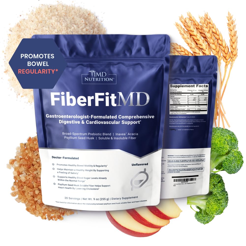 1MD Beslenme FiberFitMD - Potent Digestive & Cardiovascular Destek - Kadınlar ve Erkekler için Sağlık Tamamı - Yüksek Fiber Toz - 30 Gün