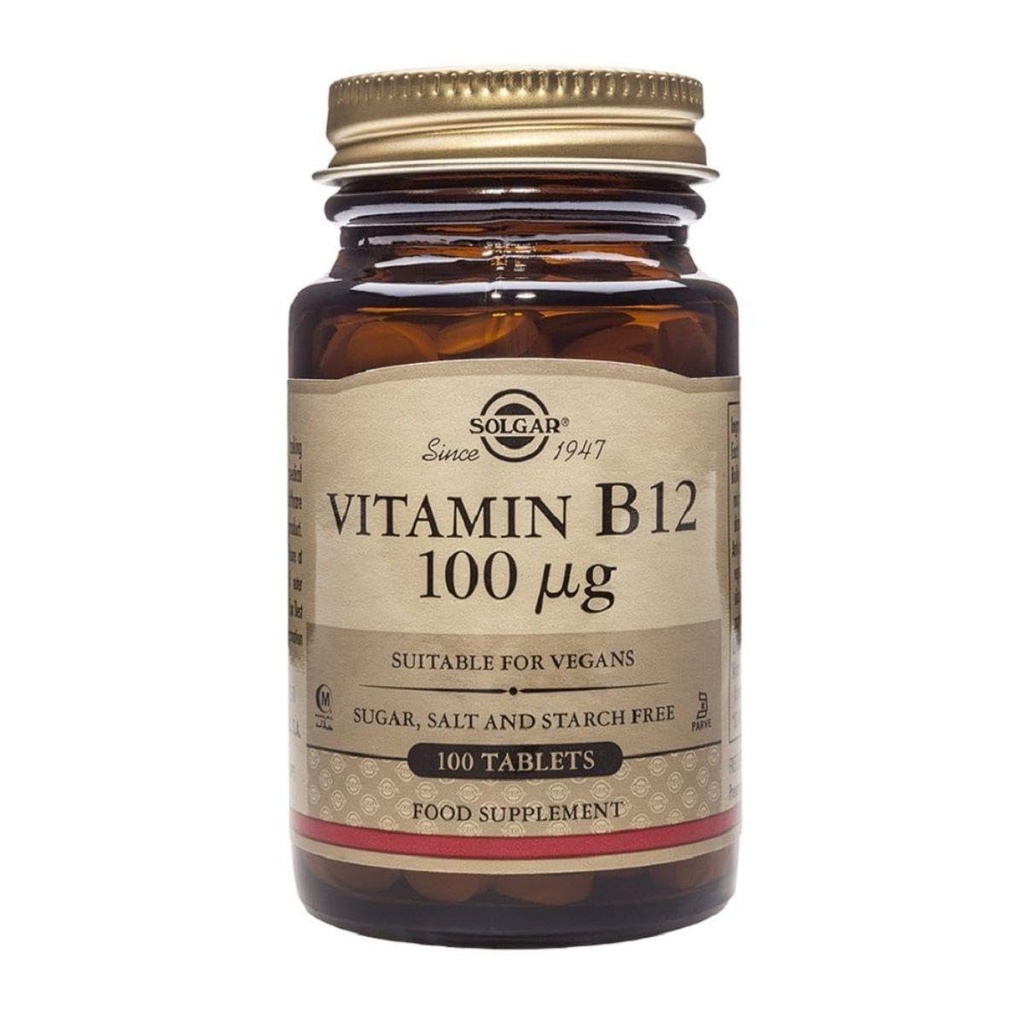 Solgar Vitamin B12 100 mcg - 100 Tablet - Enerji Metabolism & Nervous System Support - Non-GMO, Vegan, Gluten & Dairy Free, Kosher, Halal - 100 Hizmet