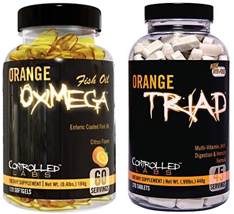 CONTROLLED LABS General Health Sche, 45 Orange Triad, 120 Kont Orange Oximega Fish Oil, Muscle Building and Recovery Supplement for Men and Women