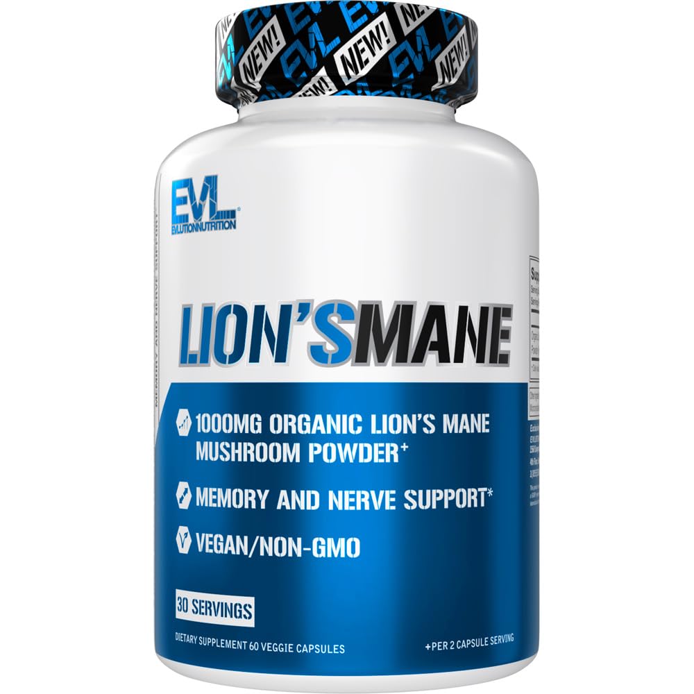 Evlution Organic Lion’s Mane Mushroom Supplement - Lion’s Mane Mushroom Capsules Nootropics Brain Support Supplement for Focus Memory Clarity and Immunity Support