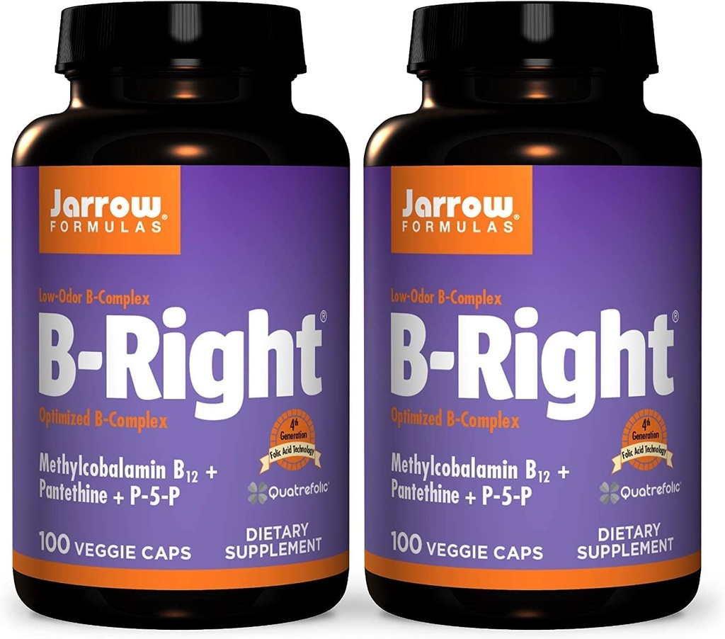 Jarrow Formulas B-Right - 100 Veggie Caps, 2 Paket - Low-Odor Vitamin B-Complex Formula - Enerji & Metabolism Desteği - Beyin, Kalp ve Cardiovascular Sağlığı - 100 Kont (Pack of 2)