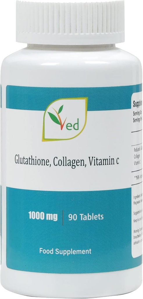 L Glutathione 1000 mg x 90 Tabletleri azalttı. 500 mg L-Glutathione, 300 mg Collagen ve Tablo başına 200 mg Vitamin C