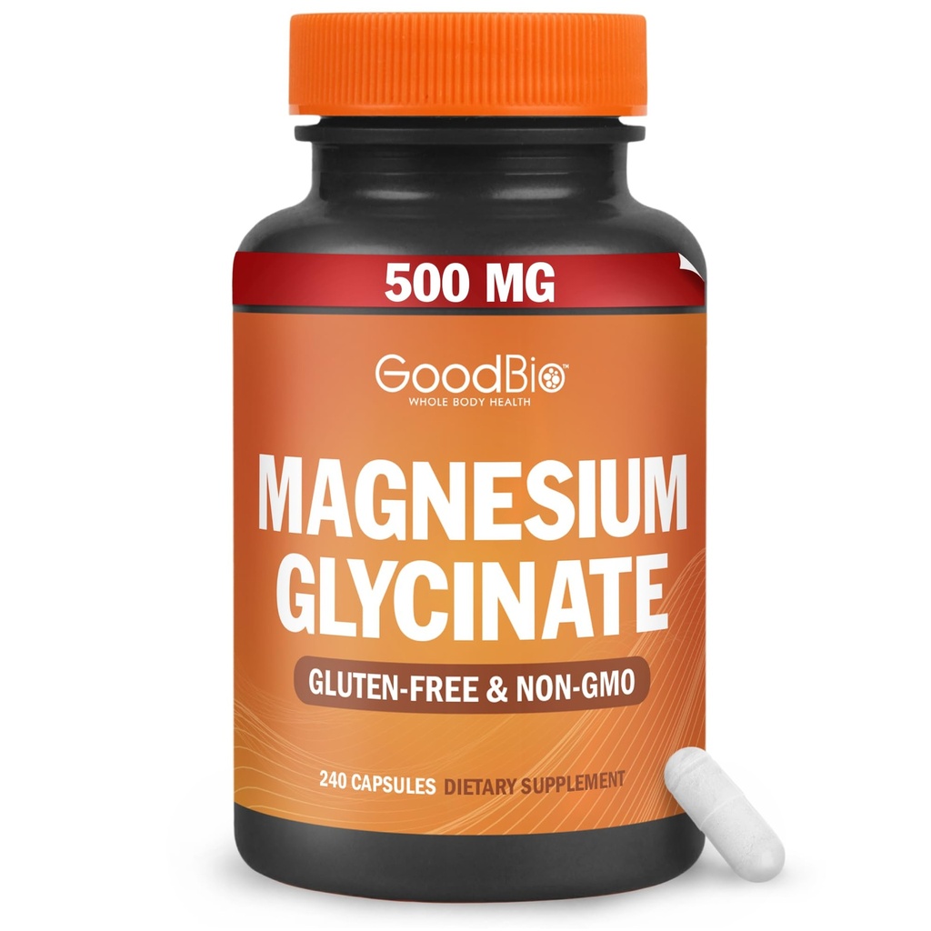 Magnezyum Glycinate - Yüksek Aborpsiyon Supplement 500 mg Per Stres Yardımı, Uyku, Kalp ve Bone Health, Nerve Support - Non-GMO, Gluten-Free, Stomach, 240 Capsules