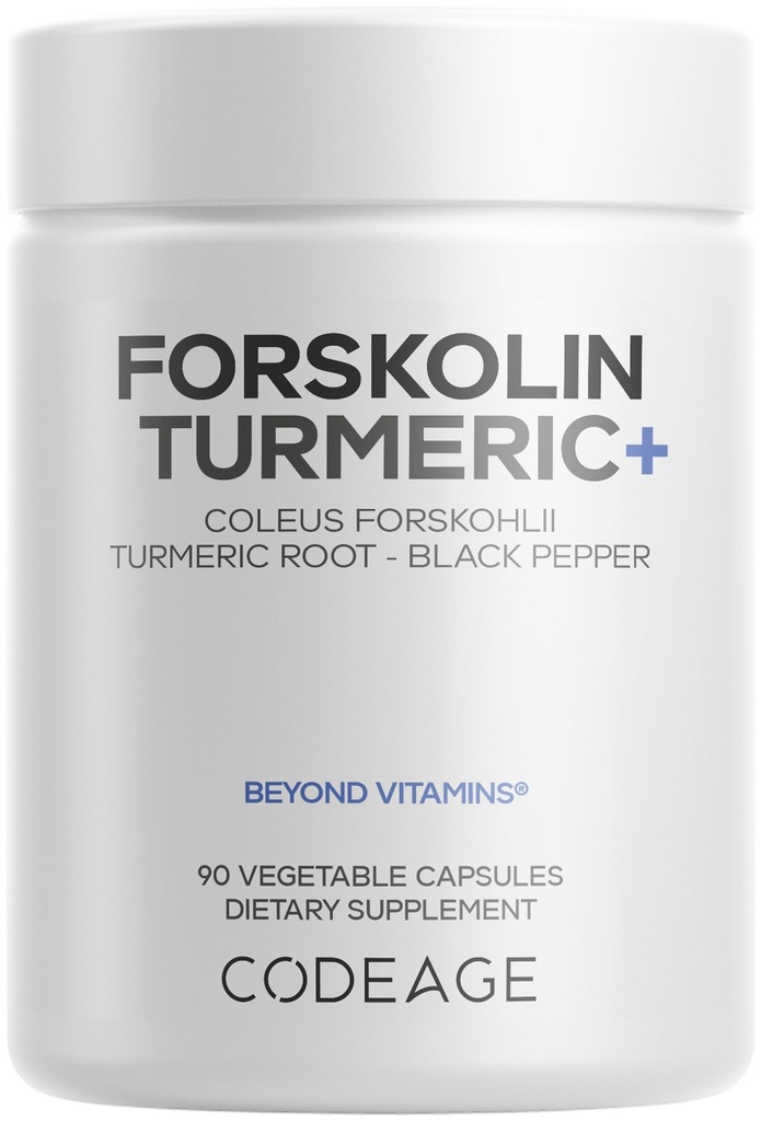 Kodaj Forskolin, Pure Forskolin Coleus + Organik Turmeric Root Toz,% 95 Curcuminoids + Bioperine Black Pepper -% 20 Standardized Coleus Forskohlii Supplement - Non-GMO - 90 Capsules
