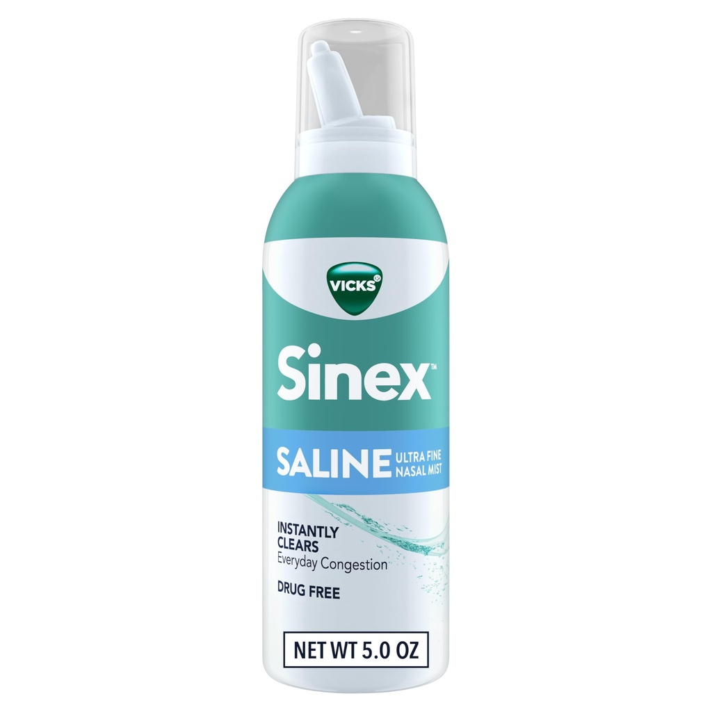 Vicks Sinex Saline Nasal Mix, Drug Free Ultra Fine Mist, Clear Everyday Sinus Congestion Hızlı, Soğuk veya Alerjiden Clear Mucus, Daily Use 5.0 fl ozz
