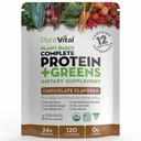 Plantvital Vegan Protein Toz Santrali Temel, Organik Protein Toz Çikolata 24g/0g Sugar, 12 Superfoods, Veggies, Probiyotikler, Raw Cocoa, Kale, Beets, Spirulina, Pea, Gluten-Free, Keto-Friendly,16oz