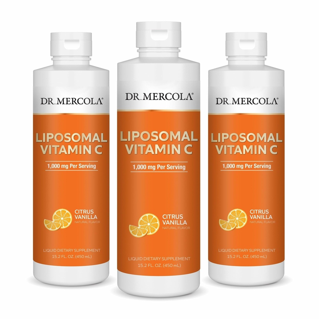 Dr. Mercola Sıvı Liposomal Vitamin C - Antioksi & Immune Support Supplement - Vitamin E - GMO-Free, Gluten-Free & Soy-Free - Citrus Vanilla Flavor - 450 mL (30 hizmet) - 3 Pack