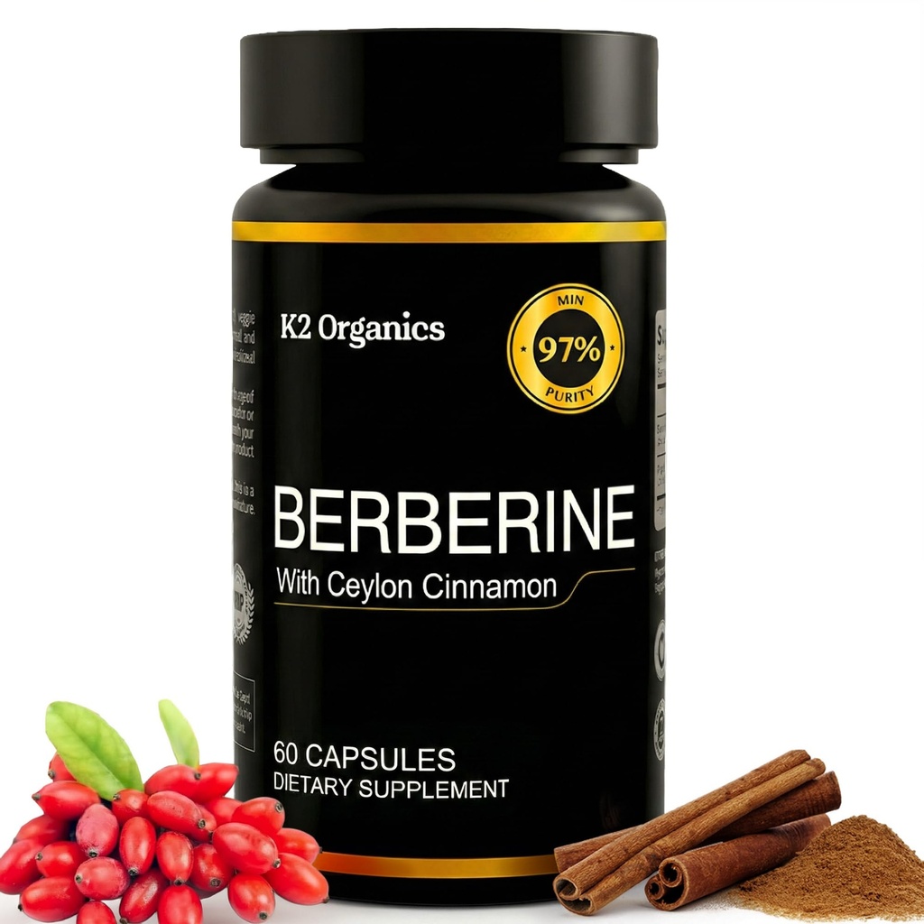 Ceylon Cinnamon 1200 mg (60 Capsules) ile Berberin -% 97'lik yarı-GMO, Gluten-Free, Lab-Tested Veganine Supplement