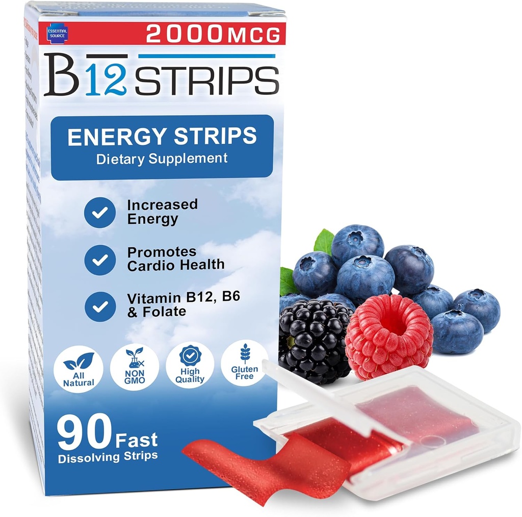 Temel Kaynak 2.000 339 Methylfolate | Sublingual Energy Strips | Biotin, B6, 5-MTHF L-Methylfolate | Sublingual B12 Vitaminleri, Folate | Enerji, Beyin Sağlığı, Nerve Fonksiyonu - 90 Strips
