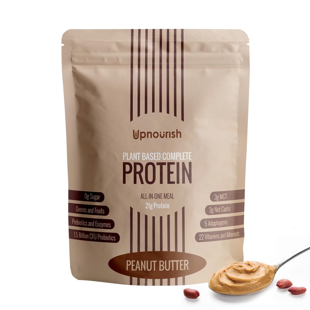 UpNourish Peanut Butter Vegan Protein Toz 54 Superfoods Toz,1.5 Milyar CFU Probiyotiks 21g Plantive Protein,No Sugar No GMO Dairy Free,Meal Change Shake Keto-Friendly Low-Carb Diyet,15 Servisler