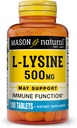 MASON NATURAL L-Lysine 500 mg ile - Geliştirilmiş Immune Fonksiyonlar, Geliştirilmiş Nutrient Aborpsiyon, Essential Amino Asit, 100 Tablet