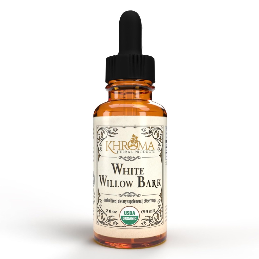 Khroma Herbal Ürünleri Organik Beyaz Willow Bark 30 Hizmet - 800 MG Kişi - Cam Şişede 2 FL OZ Sıvı - Salix Alba