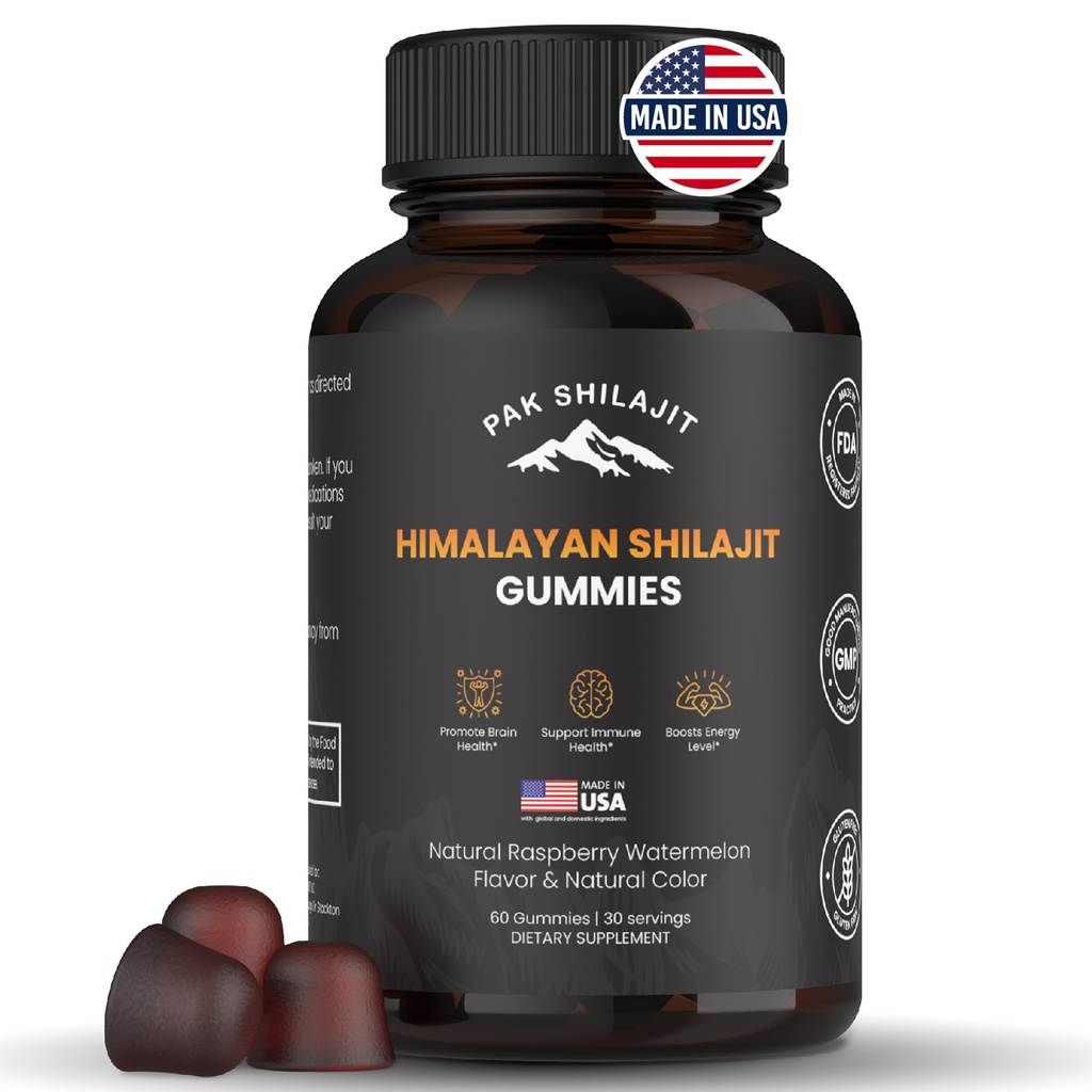 Pure Sundried Himalaya Shilajit Gummy for Men & Women | Organik Shilajit Gummies | Natural 85 Plus Trace Minerals Fulvic Acid | Energy, Immunity | Sugar-Free 60 Sağlıklı Gummy