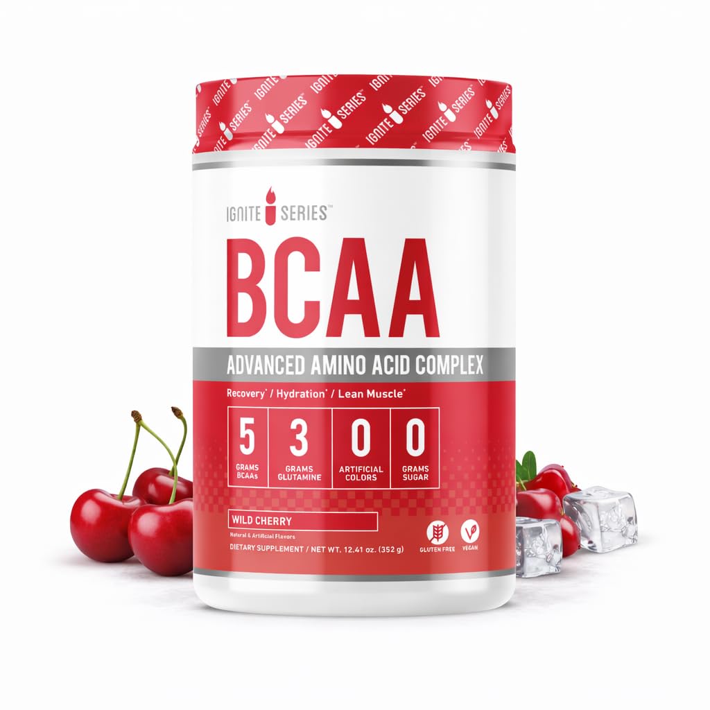 Tamam Beslenme Ignite Serisi BCAA Gelişmiş Amino Asit Kompleksi, Wild Cherry, Supports Muscle Recovery, Hydration & growth, 5g BCAA, 3g Glutamine, 13 oz Tub (30 hizmet)