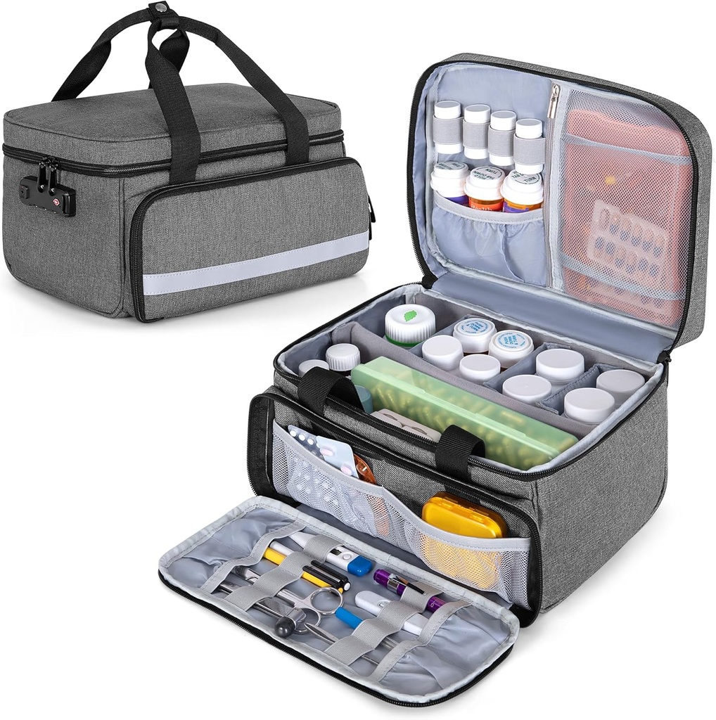 CURM Pill Şişe Organizecı Depolama, Pill Organizer ve Tıbbi Malzemeler için İlaç Kilit Kutusu, Gray (Patented Design)