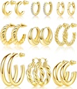 Adoyi 9 Pairs Gold Hoop Earrings Womens Twisted Huggie Hoops Earrings 14K 18K Gold Plated for Girls Valentines Mother's Day Birthday Armağan