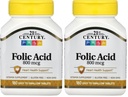 21. Yüzyıl 800 mcg Folic Asit Tabletleri, Assorted, 180 Kont (Pack of 2)