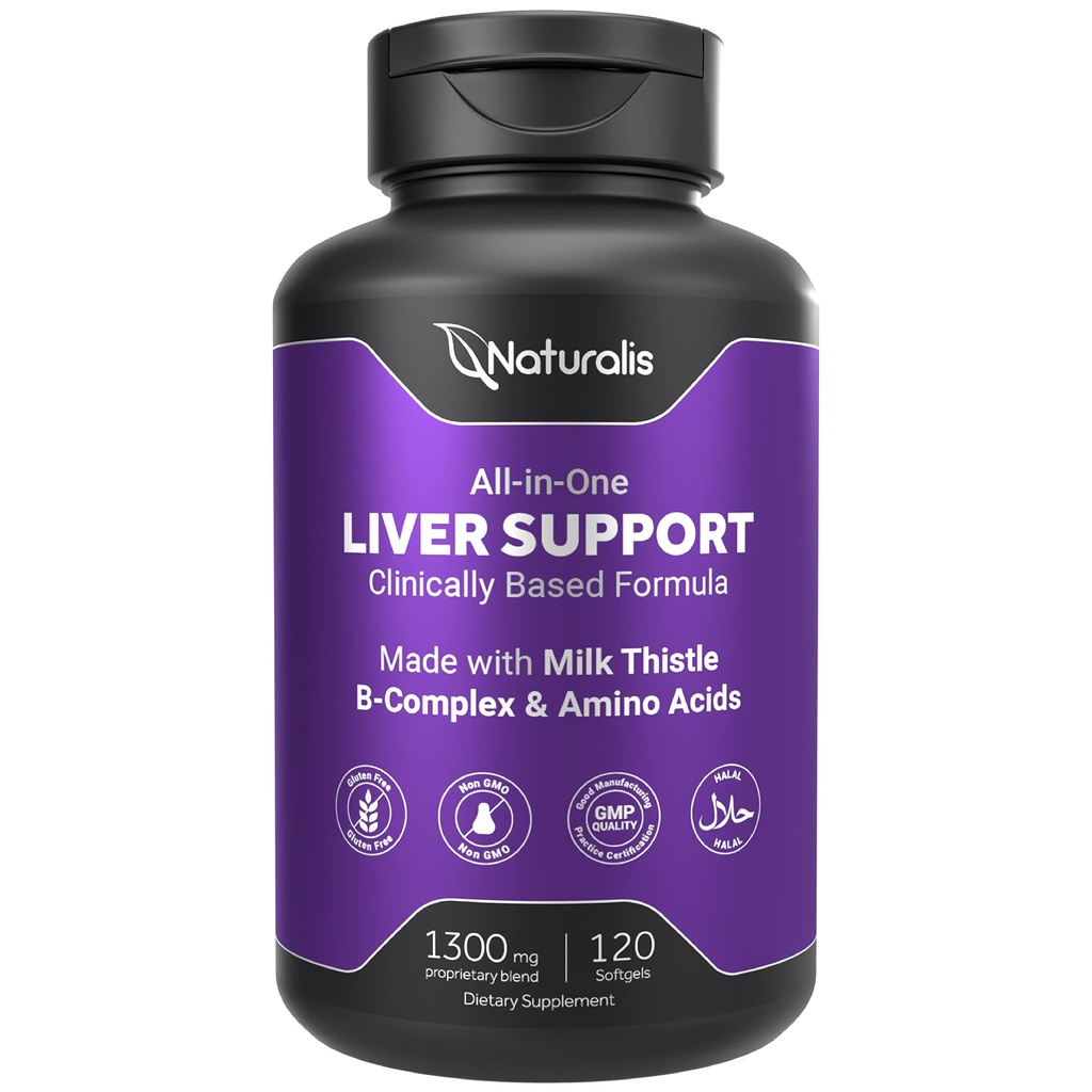 Naturalis Silymarin Milk Butle 1300 mg B Kompleksi & Amino Asits | 13-in-1 Liver Cleanse, Detox & Tamir | 120 Liver Essential Softgels