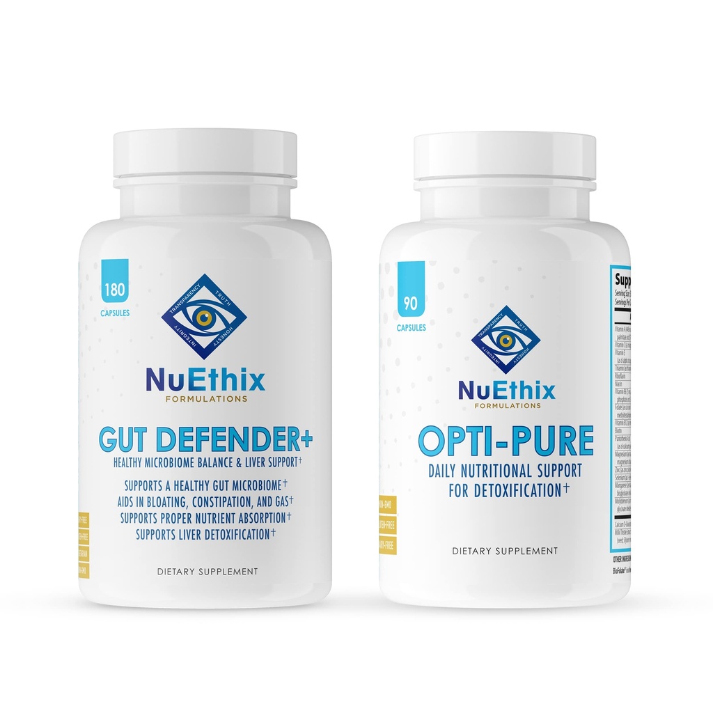NuEthix Formulations Detoxification and Microbiome Balance Supplement Sche of Opti-Pure, 30 Hizmet ve Gut Defender+, 90 Hizmet