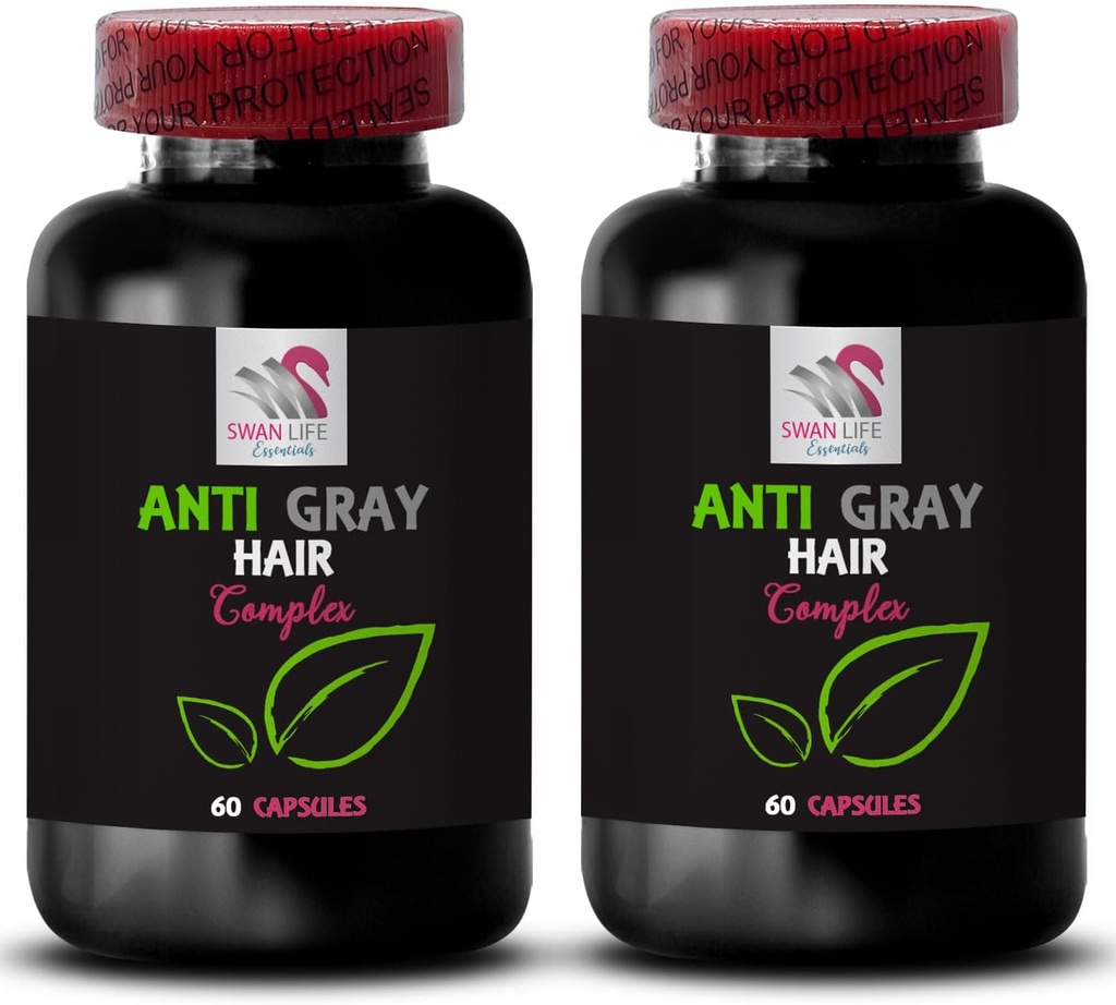 Gray hair supplement - ANTI GRAY HAIR COMPLEX - Color enhancement, Youthful look, Gray hair control, Anti gray hair supplement, Lustrous color, Hair transformation, Fresh color 2 Bottles 120 Capsules
