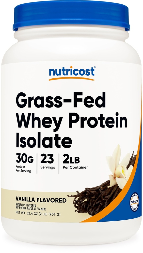 Nutricost Grass-Fed Whey Protein Isolate (Vanilla) 2LBS - Non-GMO, Gluten Free, Natural Flavors