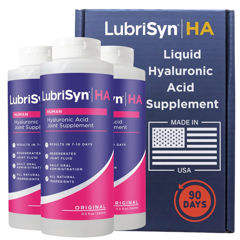 LubriSyn HA Human Liquid Hyaluronic Acid Joint Supplement, Oral HA for People, Supports Healthy Knees, Hips & Joint Function for Men & Women, Original Flavor, 30-Day Supply, 11.5 oz, 3 Pack