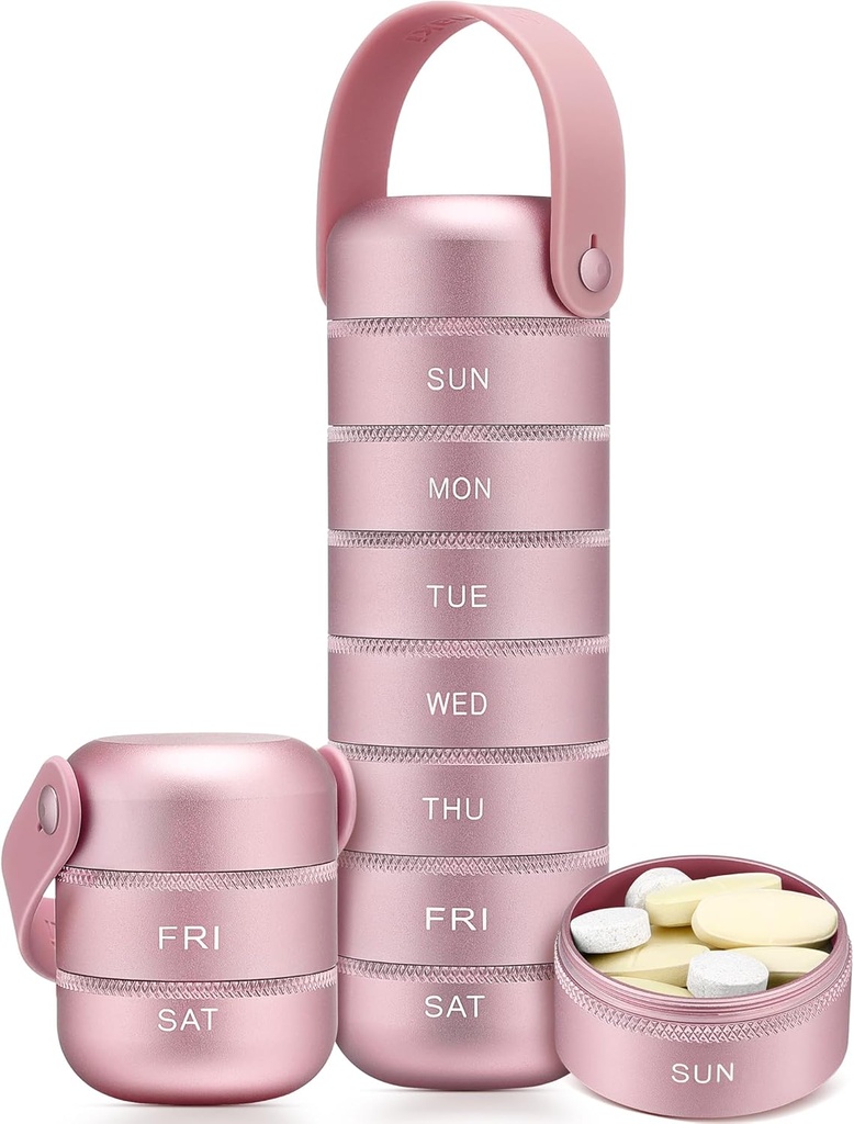 Zannaki Metal Weekly Pill Organizer, Büyük Seyahat Pill Box 7 Günü, Su geçirmez Günlük Pill Case with Silikon Tutar, Alüminyum Alloy Portable Pilllen Container for Vitamin, Medicine, Supplement,Pills