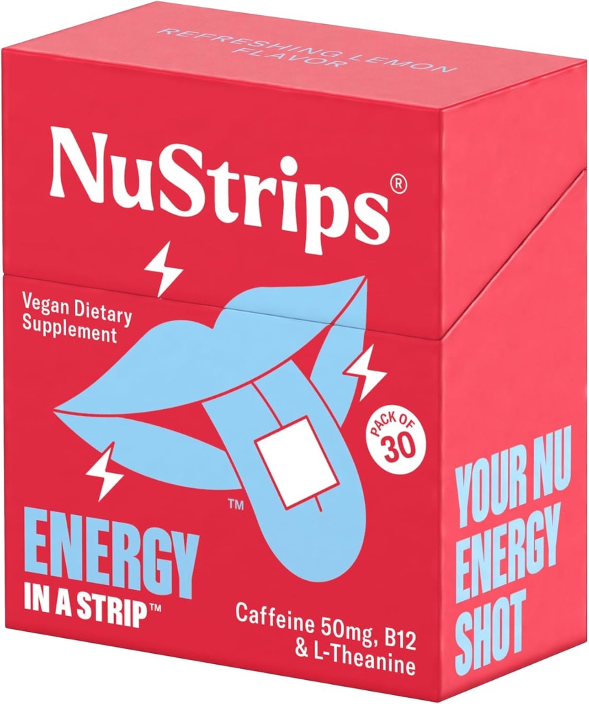 NuStripsTM Fast-Dis, Enerji Kanallarını 50 mg Caffeine, L-Theanine & Vitamin B12 – Instant Energy & Focus Without Jitters or Crash – Works Faster Than Coffee – Renoing Lemon – 30 Strips