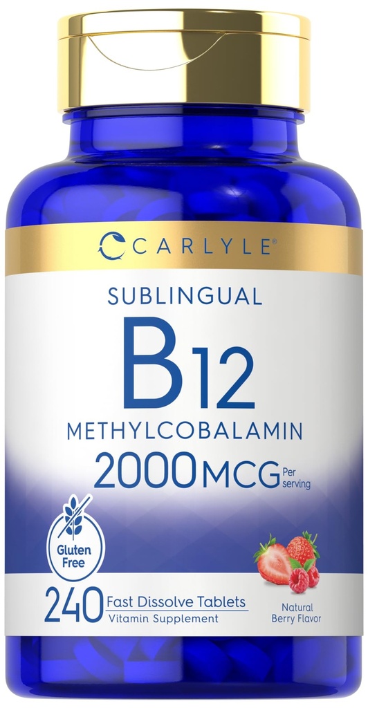 Carlyle B12 Vitamin 2000 mcg | 240 Hızlı Dissolve Tabletler | Sublingual Mecobalamin | Berry Flavor | Vegetarian, Non-GMO & Gluten Free Supplement Supplement