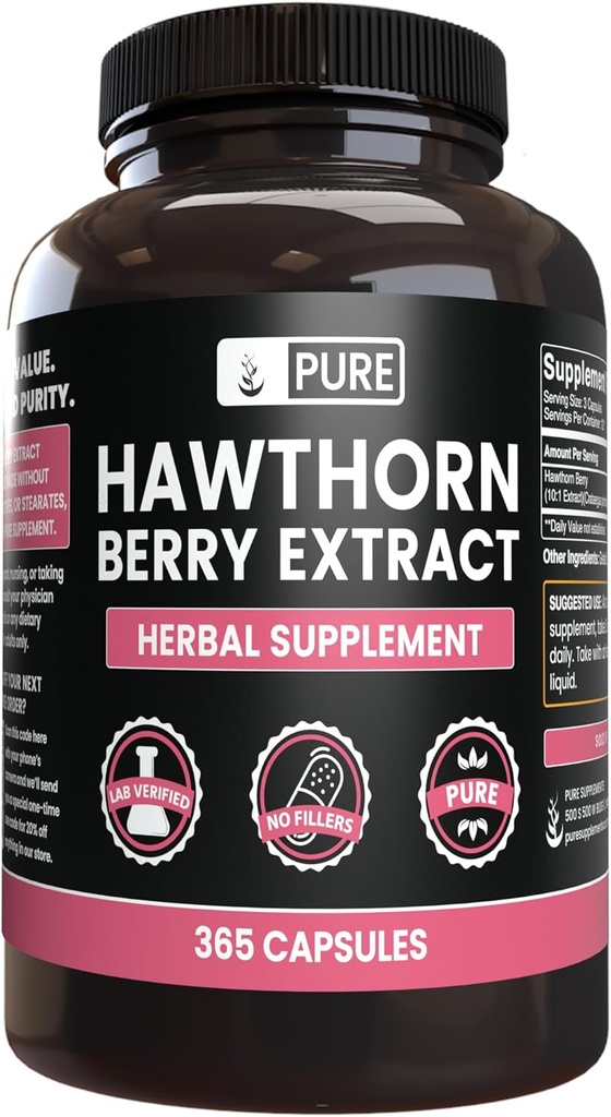 Saf Original Malzemeler Hawthorn Berry, Magnezyum Fillers, Her zaman Pure, Lab Onaylandı (365 Capsules)