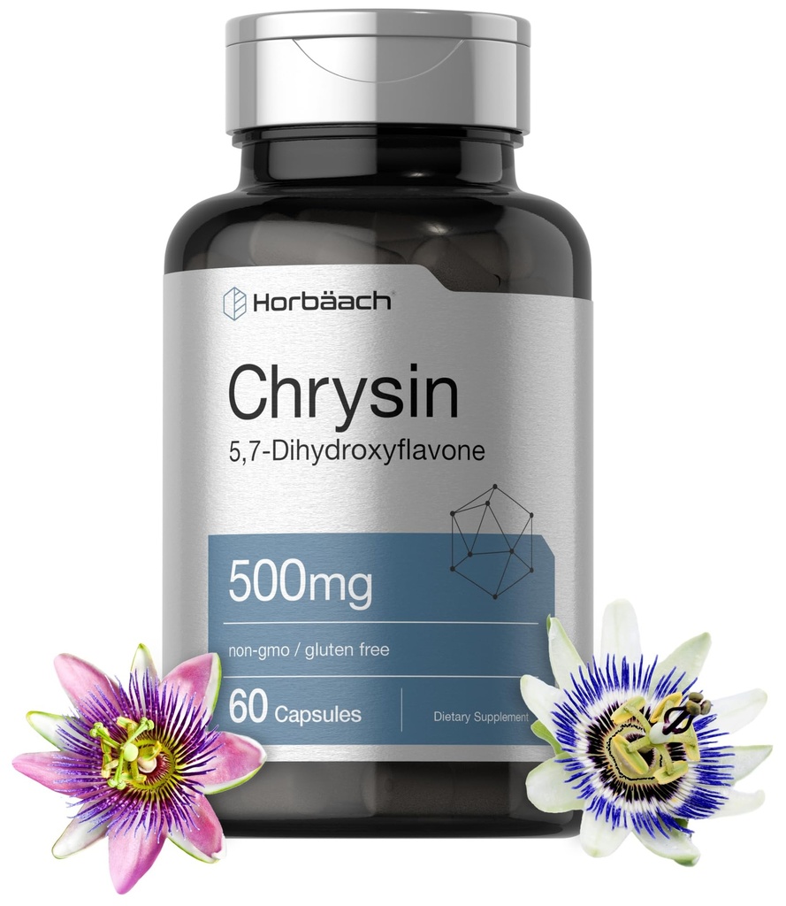 Horbäach Chrysin Supplement | 500 mg | 60 Capsules | Passion Flower Extract | Non-GMO, Gluten Free Supplement Supplement
