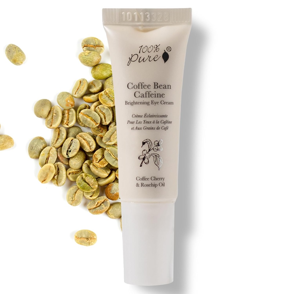 % 100 PURE Coffee Bean Caffeine Eye Cream Reno & Hydrate Under Eye Treatment, Puffiness, Dark Circles, Wrinkles with Green Tea, Rose Hip, Vitamin E - Youthful Vibrant Eyes - Vegan - 0.3 oz