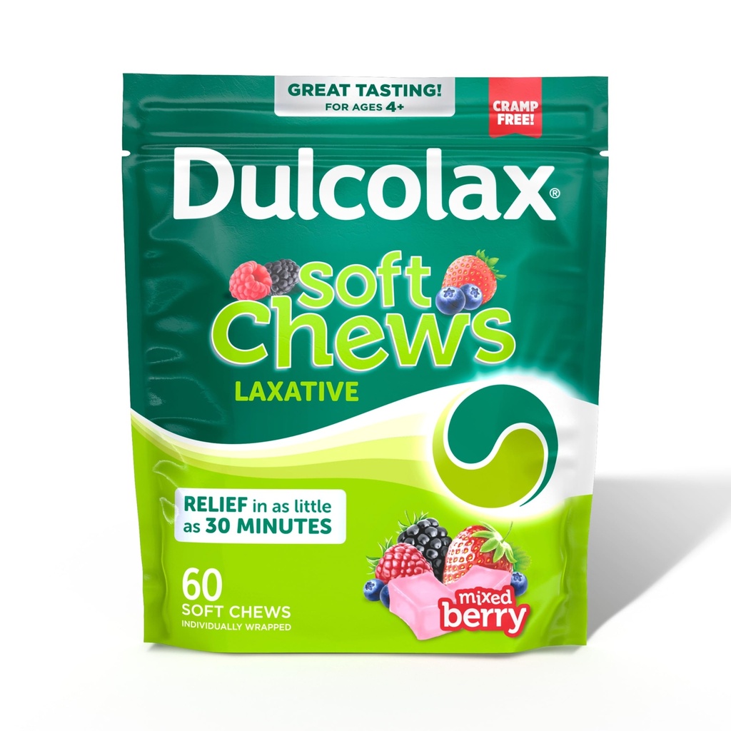 Dulcolax Saline Laxative Soft Chews, Gentle Constipation Relief, Karma Berry Flavor, Magnezyum Hydroxide 1200 mg, 60 Count Count Count
