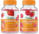 Lifeable Probiyotik 2 Milyar CFU + Collagen & Biotin, Gummies Sche - Great Tasting, Vitamin Supplement, Gluten Free, GMO Free, Chewable Gummy