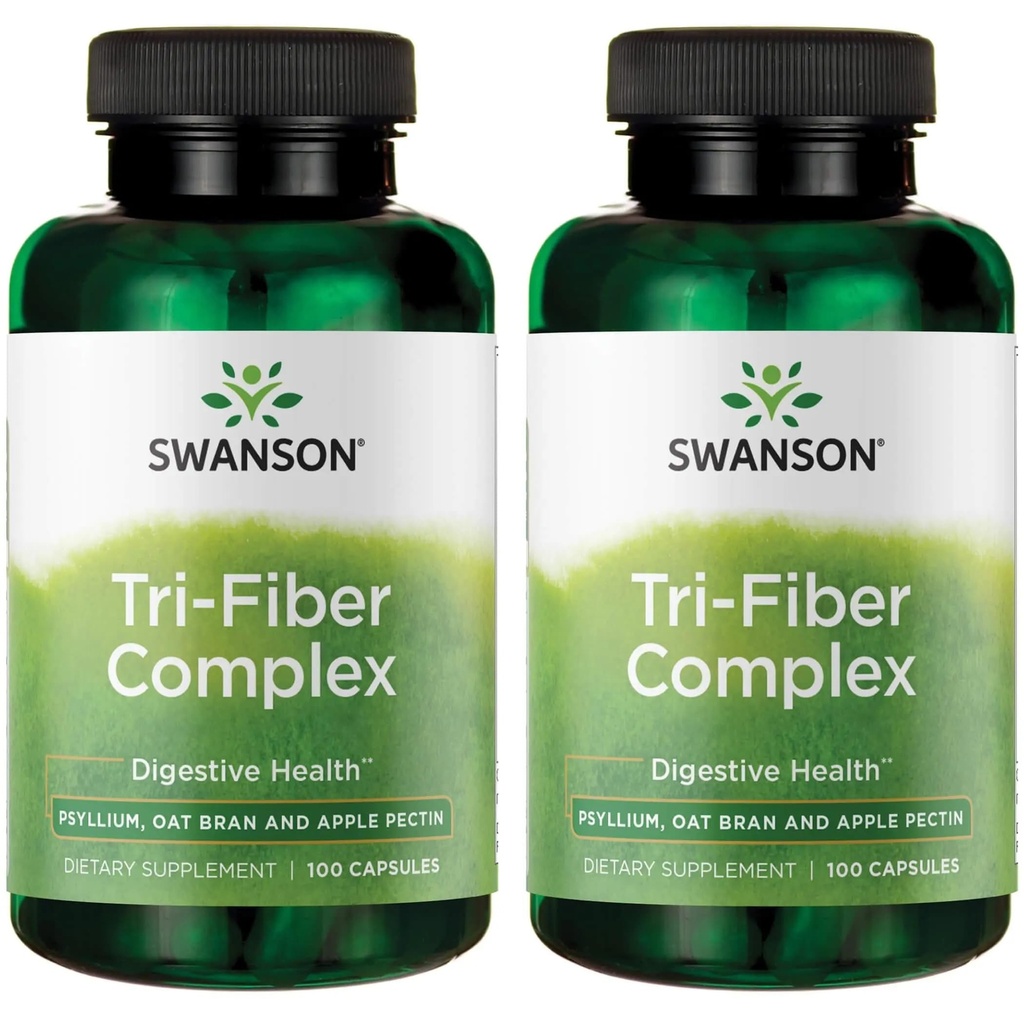 Swanson Tri-Fiber Kompleksi - Digestive Health Supplement Psyllium, Oat Bran, & Apple Pectin - (100 Capsules) (2 Pack)